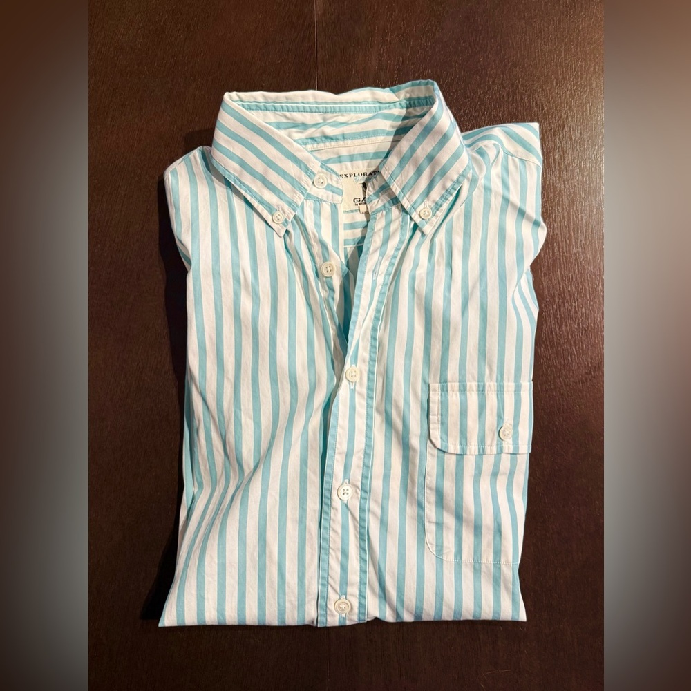GANT by Michael Bastian Exploration Striped Button Down Shirt Blue White Size M - Picture 3 of 9